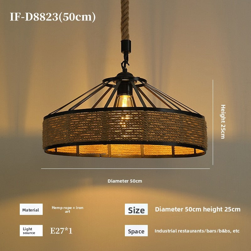 HEIKESZ Vintage Rope Ceiling Light Industrial Iron Pendant Lamp for Restaurant Bar Clothing BBQ Shop Retro Decor Commercial Lighting