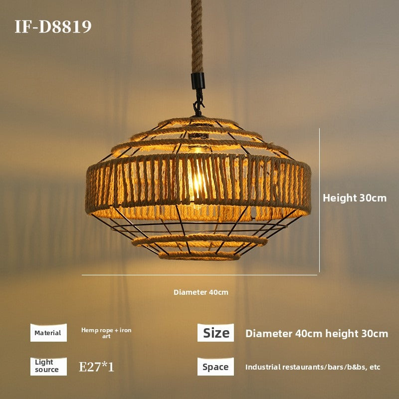 HEIKESZ Vintage Rope Ceiling Light Industrial Iron Pendant Lamp for Restaurant Bar Clothing BBQ Shop Retro Decor Commercial Lighting