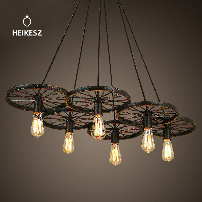 HEIKESZ American Country Creative Personality Industrial Style Chandelier Restaurant Clothing Store Bar Iron Wheel Creative Chandelier american style retro outdoor indoor retro bedroom lamp american-style Industrial wind