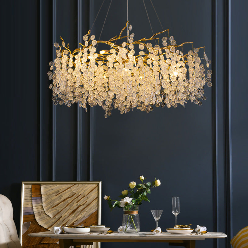 HEIKESZ Nordic Modern Glass Chandelier Luxury Villa Dining Room Bedroom Lamp French Crystal Rod-Type Lighting