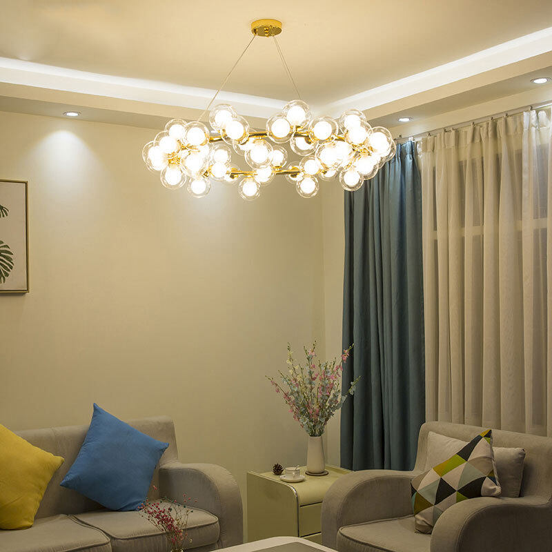 HEIKESZ Nordic Modern Minimalist Magic Bean Glass Bubble Ball Chandelier Warm Lighting for Living Room Bedroom Dining Room Ceiling Lamps