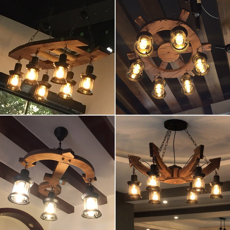 HEIKESZ Retro boat wood lamp creative industrial wind solid wood restaurant ceiling lamp haircut clothing store museum wrought iron chandelier
