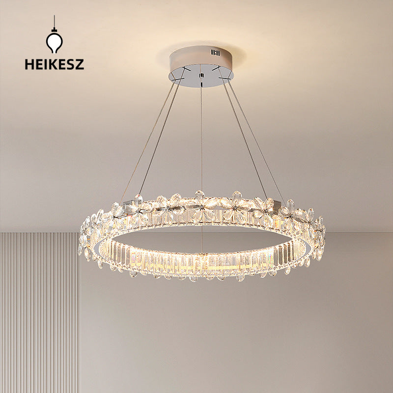 HEIKESZ Bedroom modern light luxury living room lamp designer creative warm flower crystal chandelier art round dining room lamp light fixtures for celling lights