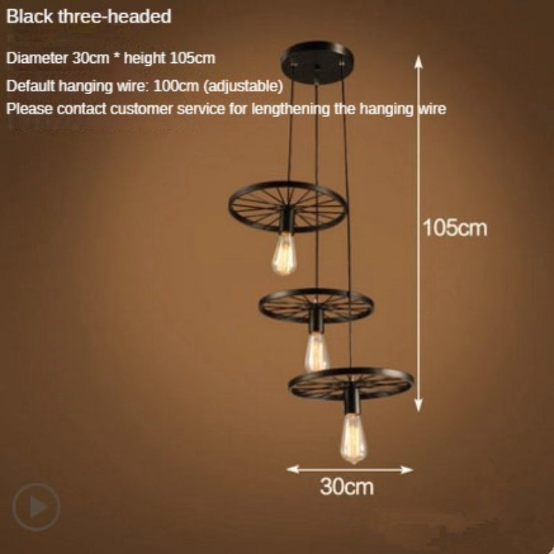 HEIKESZ LOFT Industrial Wind Restaurant and Cafe Pendant Lamp American Retro Bar Clothing Store Decorative Personality Wheel Decoration Light LED Light for Bedroom Night Aestitic Room Lamp