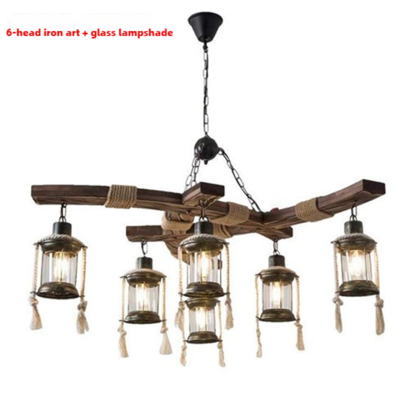 HEIKESZ Retro personalized wood chandelier restaurant bar coffee shop pub snacks milk tea hot pot shop creative industrial wind lamp