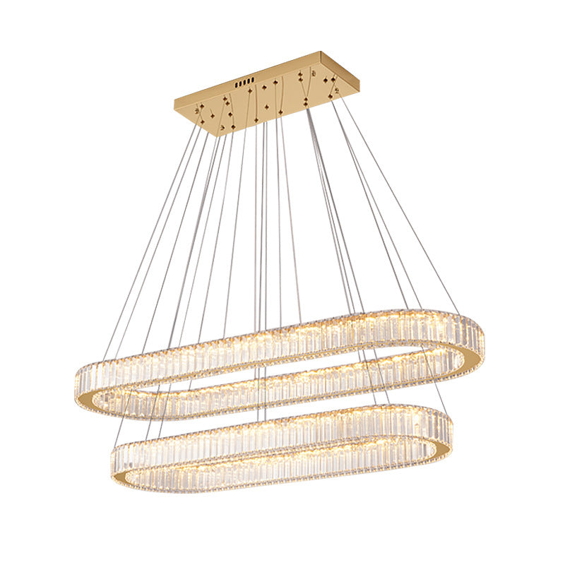 HEIKESZ Modern simple crystal chandelier living room dining room lighting luxury creative led double oval bar table home dining room lamp lighting fixtures for celling lighting