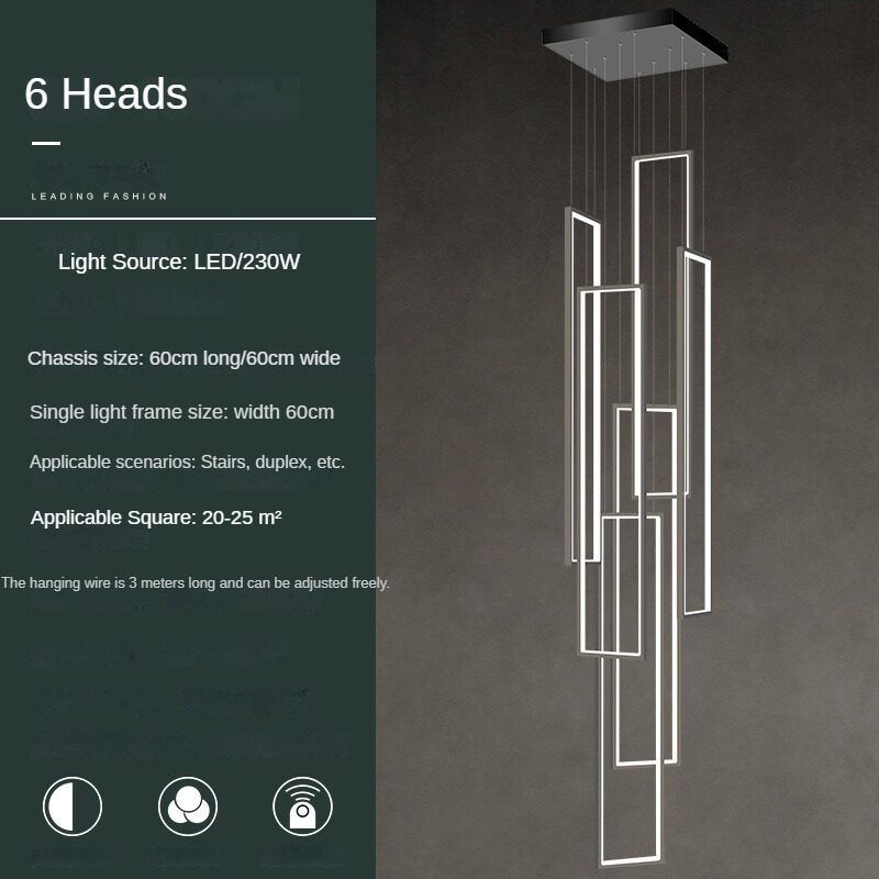 HEIKESZ Stair Chandelier Modern Simple Rotating LED Light Nordic Minimalist Design for Duplex Villa Restaurant Bar Ceiling Pendant