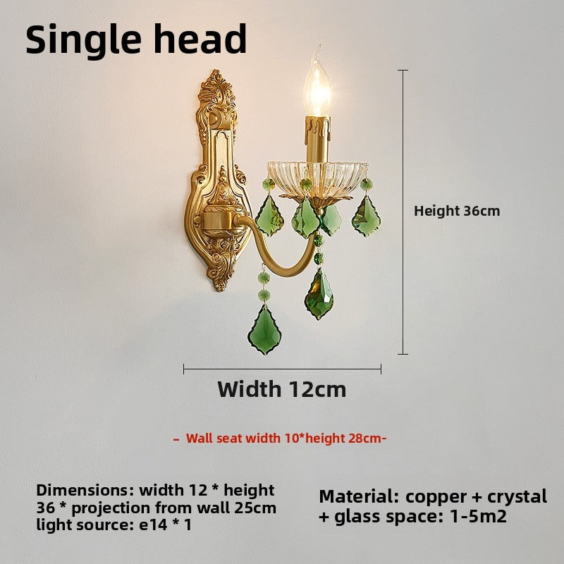 HEIKESZ Vintage American Brass Wall Light with Crystal for Living Room Bedroom Study French Luxury Sconce Candle Lamp