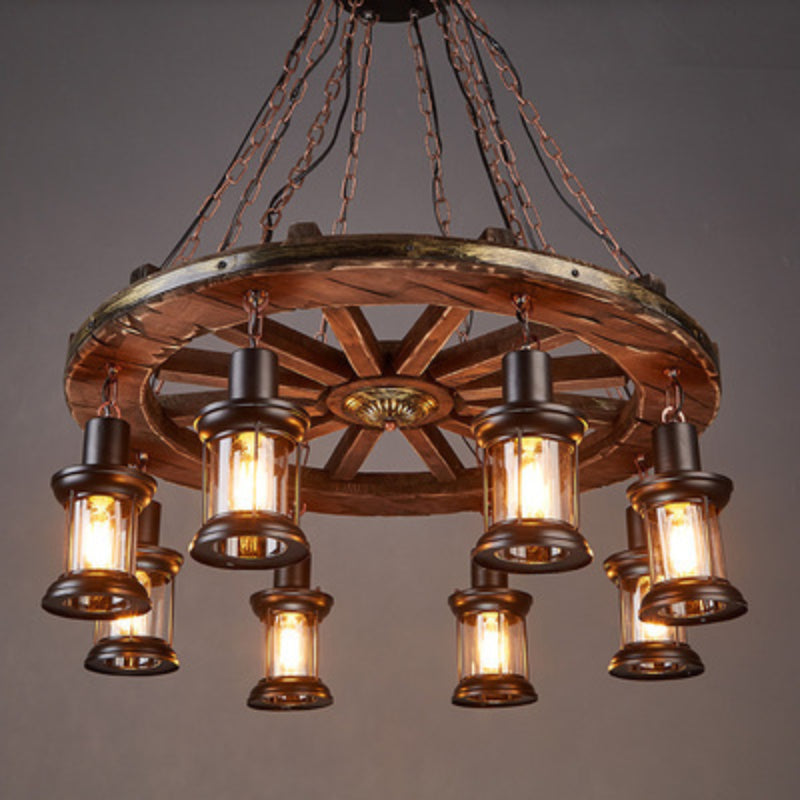 HEIKESZ Retro boat wood lamp creative industrial wind solid wood restaurant ceiling lamp haircut clothing store museum wrought iron chandelier