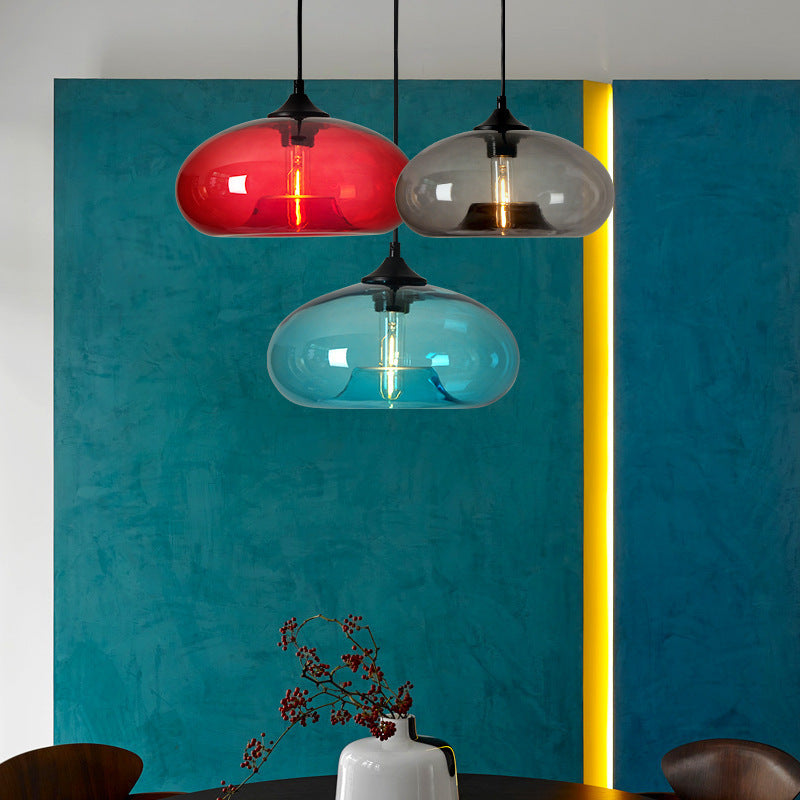 HEIKESZ Modern Round Stained Glass Chandelier Creative Hanging Light Fixture for Dining Room Bar Counter Living Room Ceiling Lighting