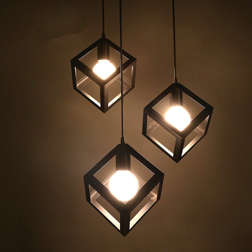 HEIKESZ American Creative Iron Restaurant Retro Industrial Style Loft Chandelier Simple Single-Head Bedroom Square Chandelier american style retro outdoor indoor retro bedroom lamp american-style Industrial wind