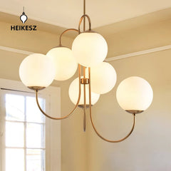 HEIKESZ Export post modern wrought iron chandelier creative living room dining room bedroom art clothing store lamp light white glass ball chandelier lamp fixtures for celling light