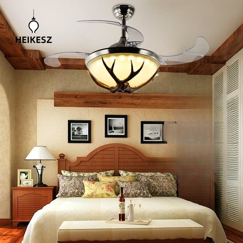 HEIKESZ American retro antlers industrial style bar clothing store decorative fan lights LED lamps frequency conversion creative ceiling fan lights lamp light fixtures for celling lights