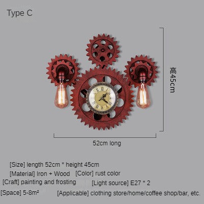 HEIKESZ Cross-Border American Retro Industrial Style Restaurant Bar Internet Coffee Personality Creative Wall Lamp Aisle Corridor Gear Decorative Light LED Light for Bedroom Night Aesthetic Room Lamp