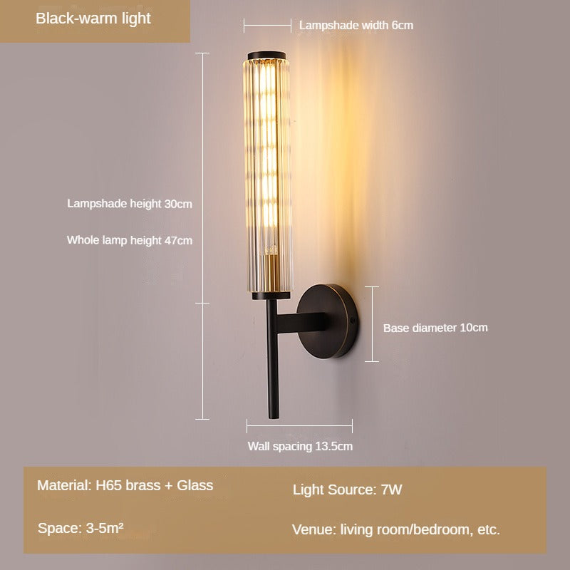 HEIKESZ Copper Wall Lamp Luxury Hotel Aisle Corridor Light Creative Crystal Bedroom Bedside Lamp Living Room Wall Light Bulb