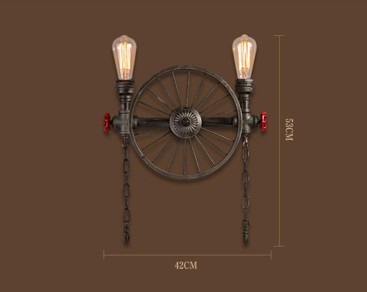 HEIKESZ LOFT Industrial Wind Wheel Wall Light Guest Restaurant and Cafe Bar Counter Creative American Retro Iron Art Decorative Wall Lamp LED Light for Bedroom Night Aesthetic Room Lamp