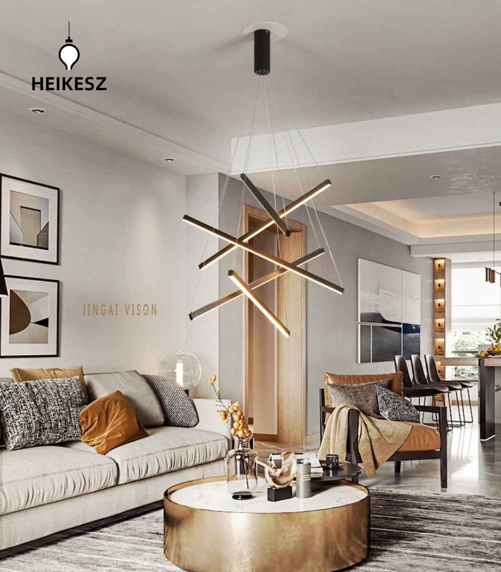 HEIKESZ Modern simple apartment loft duplex large chandelier villa empty living room long chandelier rotating staircase chandelier lamp light fixtures for celling lights