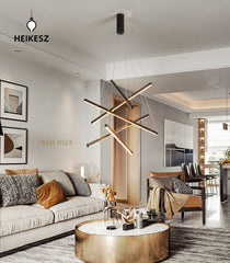 HEIKESZ Modern simple apartment loft duplex large chandelier villa empty living room long chandelier rotating staircase chandelier lamp light fixtures for celling lights