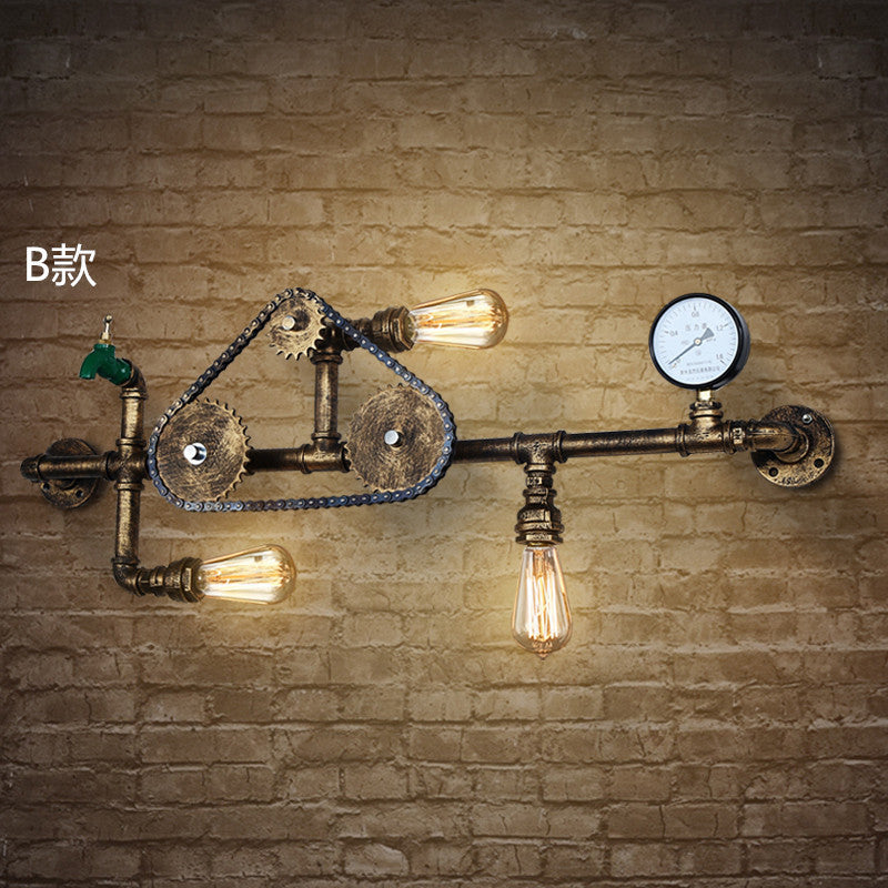 HEIKESZ LOFT Industrial Gear Pipe Wall Lamp Guest Restaurant Cafe Leisure Bar Counter American Retro Shop Decorative Light LED Light for Bedroom Night Aesthetic Room Lamp