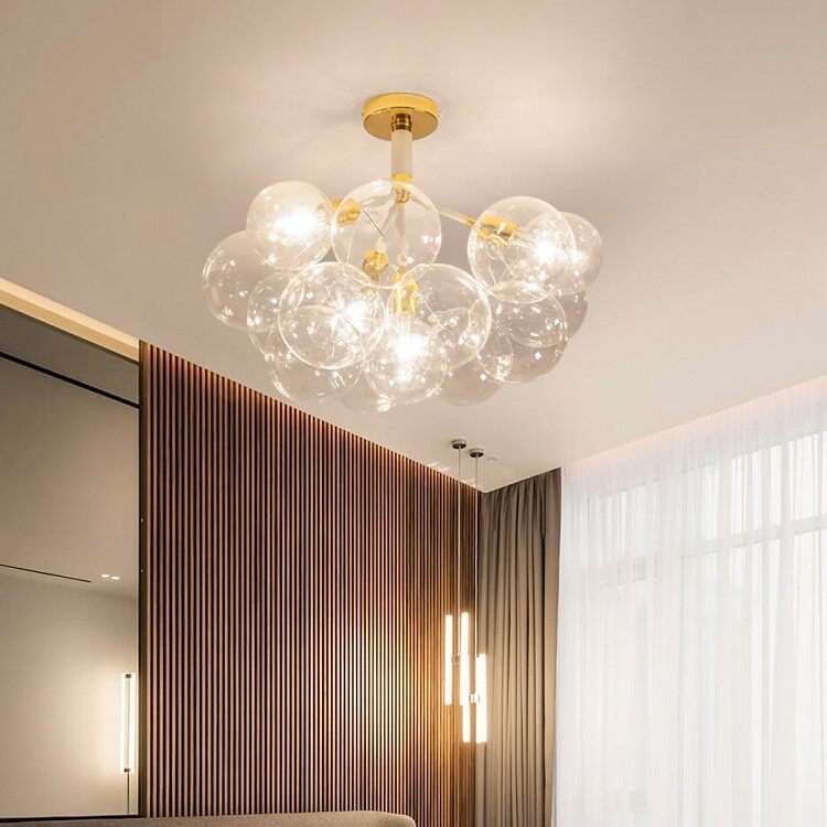 HEIKESZ Modern Minimalist Glass Bubble Chandelier LED Lighting for Living Room Bedroom Dining Room Nordic Ins Design
