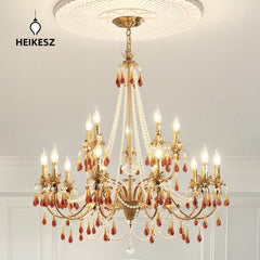 HEIKESZ Crystal chandelier French living room water drop lamp dining room lamp American hotel villa living room hall lamp light fixtures for celling lights