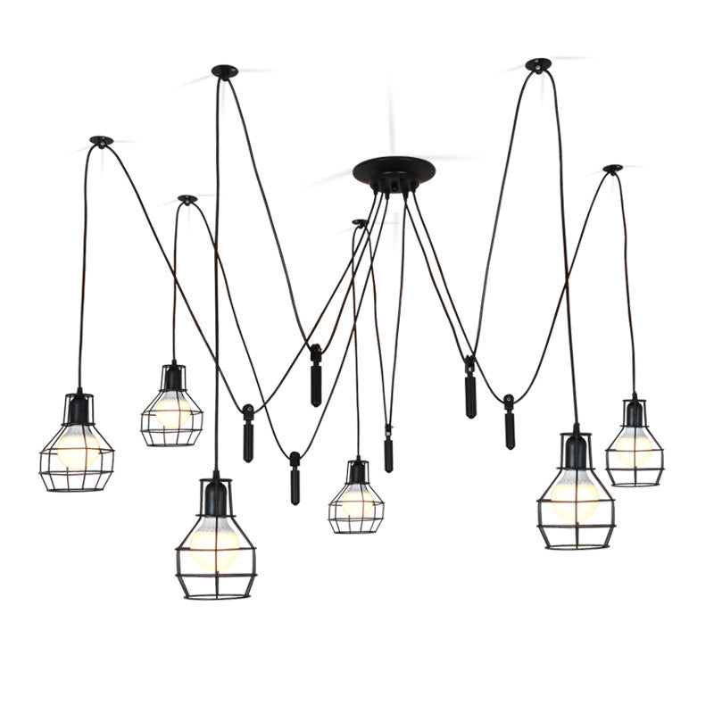 HEIKESZ Retro Industrial Style Iron Cage Pendant Lamp Dining Room Cafe Bar Counter Creative Head Multi-Day Female Loose Flower Pulley Pendant Lamp LED Light for Bedroom Night Aesthetic Room Lamp
