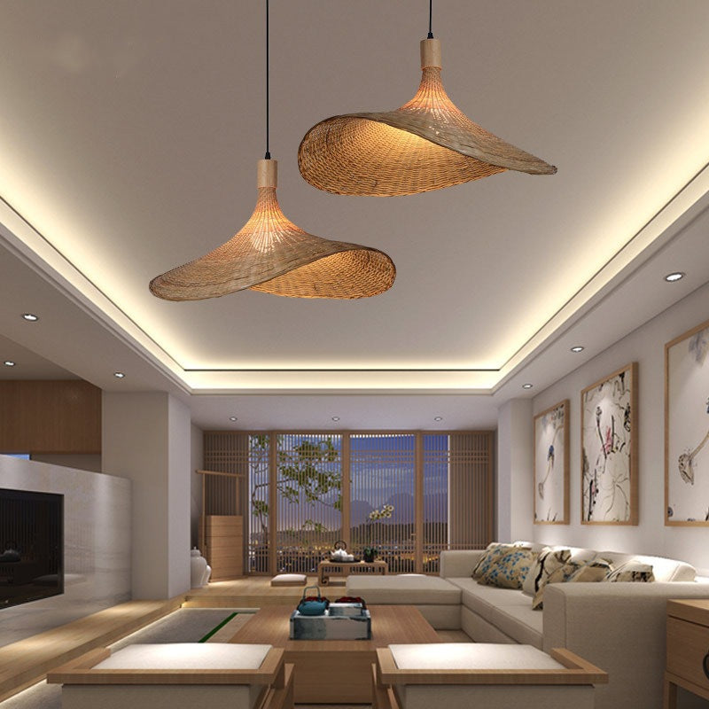 HEIKESZ Cross-border bamboo chandelier New Chinese style tea room rattan art South East Asia Japanese style lamp straw hat lamp staircase bamboo art lamp light fixtures for celling light
