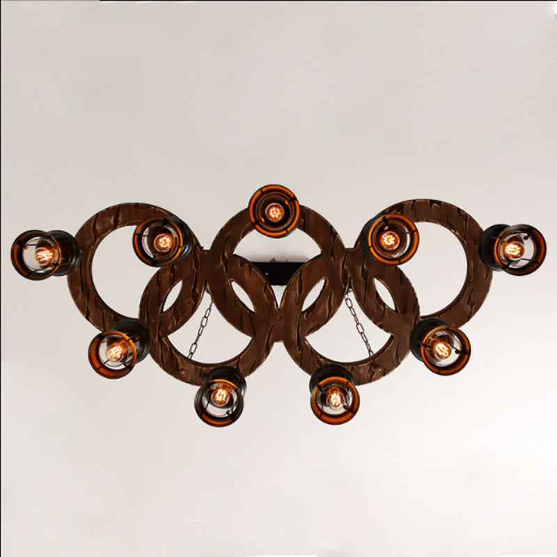 HEIKESZ Loft industrial style retro nostalgic bar chandelier solid wood bar clothing store creative five-ring chandelier
