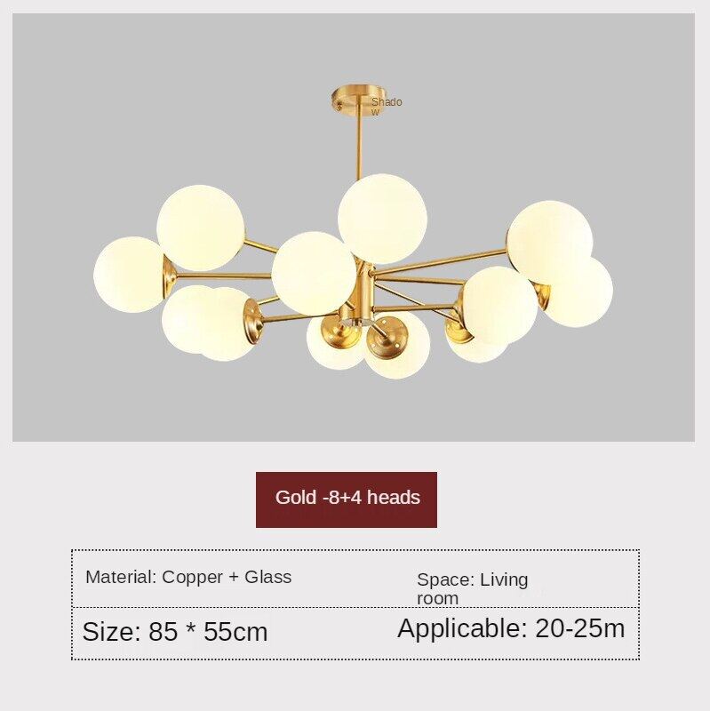 HEIKESZ All Copper Magic Beans Chandelier Modern Minimalist LED Ceiling Light for Living Room Bedroom Restaurant Nordic Hanging Lamp