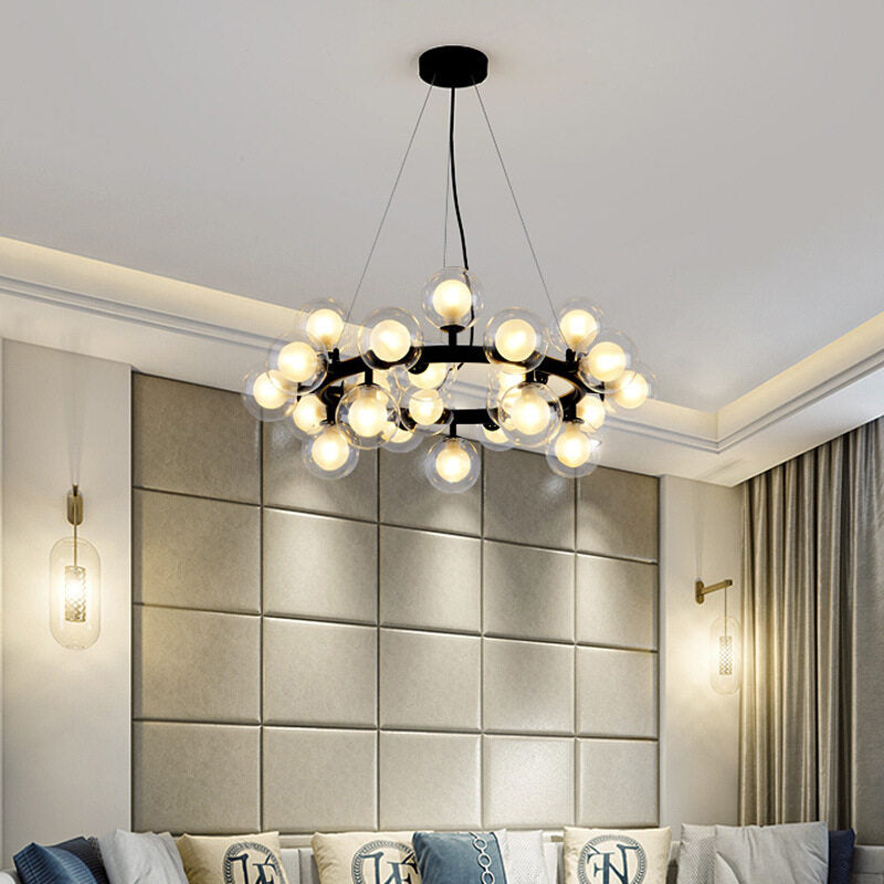 HEIKESZ Nordic Glass Chandelier Modern LED Ceiling Light Black Ball Lamp for Living Room Bedroom Restaurant Lighting