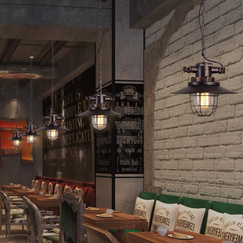 HEIKESZ Loft Creative Personality American Retro Industrial Style Country Warehouse Bar Counter Single-Head Restaurant Iron Glass Cover Lamp american style retro outdoor indoor retro bedroom lamp american-style Industrial wind