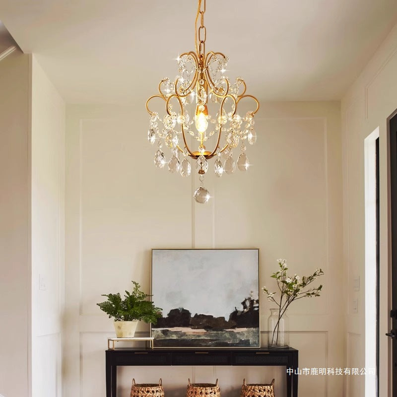 HEIKESZ Vintage American Crystal Pendant Light French Style Mid Century Modern Chandelier for Dining Room Corridor Balcony Living Room Bedroom Luxury Lighting