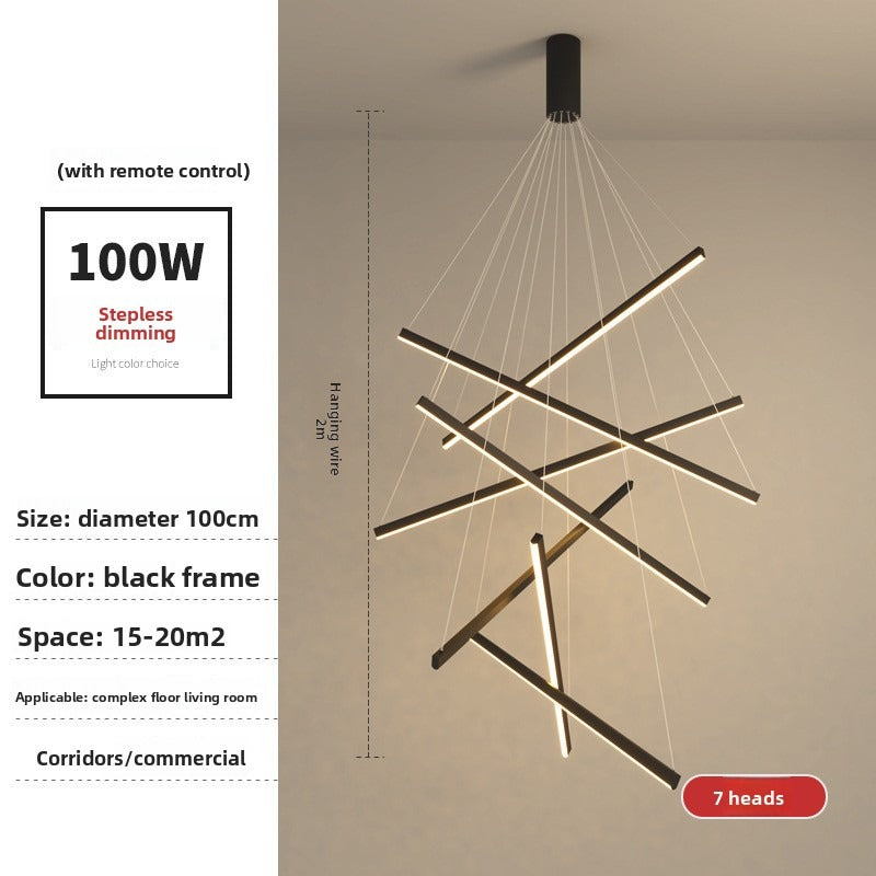 HEIKESZ Modern simple apartment loft duplex large chandelier villa empty living room long chandelier rotating staircase chandelier lamp light fixtures for celling lights