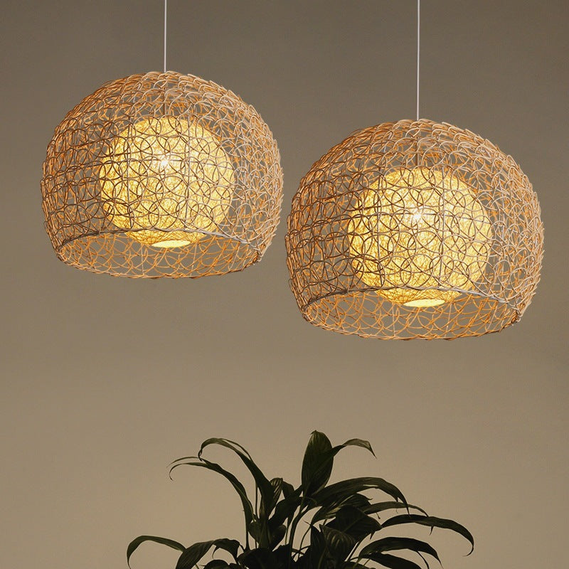 HEIKEZ Japanese branch chandelier, simple and creative personality, rattan countryside, simple bedroom, living room, balcony, dining room, circular ball lamp, ceiling lighting fixture