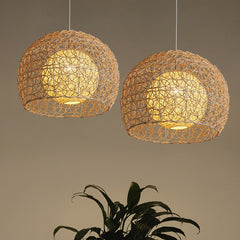 HEIKEZ Japanese branch chandelier, simple and creative personality, rattan countryside, simple bedroom, living room, balcony, dining room, circular ball lamp, ceiling lighting fixture