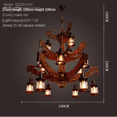 HEIKESZ American Retro Industrial Style Restaurant Coffee Shop Boat Wooden Chandelier Creative Bar Restaurant Box Nostalgic Wood Lamps LED Light for Bedroom Night Aestitic Room Lamp