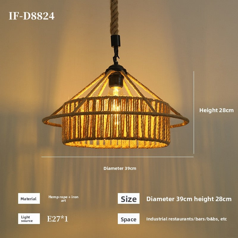 HEIKESZ Vintage Rope Ceiling Light Industrial Iron Pendant Lamp for Restaurant Bar Clothing BBQ Shop Retro Decor Commercial Lighting