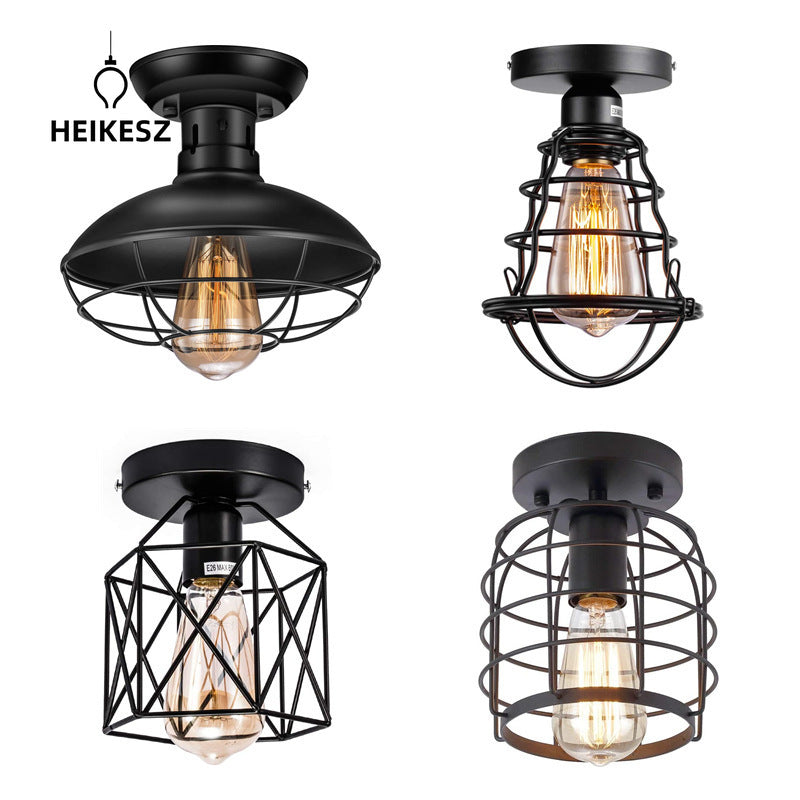 HEIKESZ American Farmhouse Ceiling Lamp Corridor Kitchen Bedroom Light Stairs Living Room Retro Country Home Cage LED Lamp
