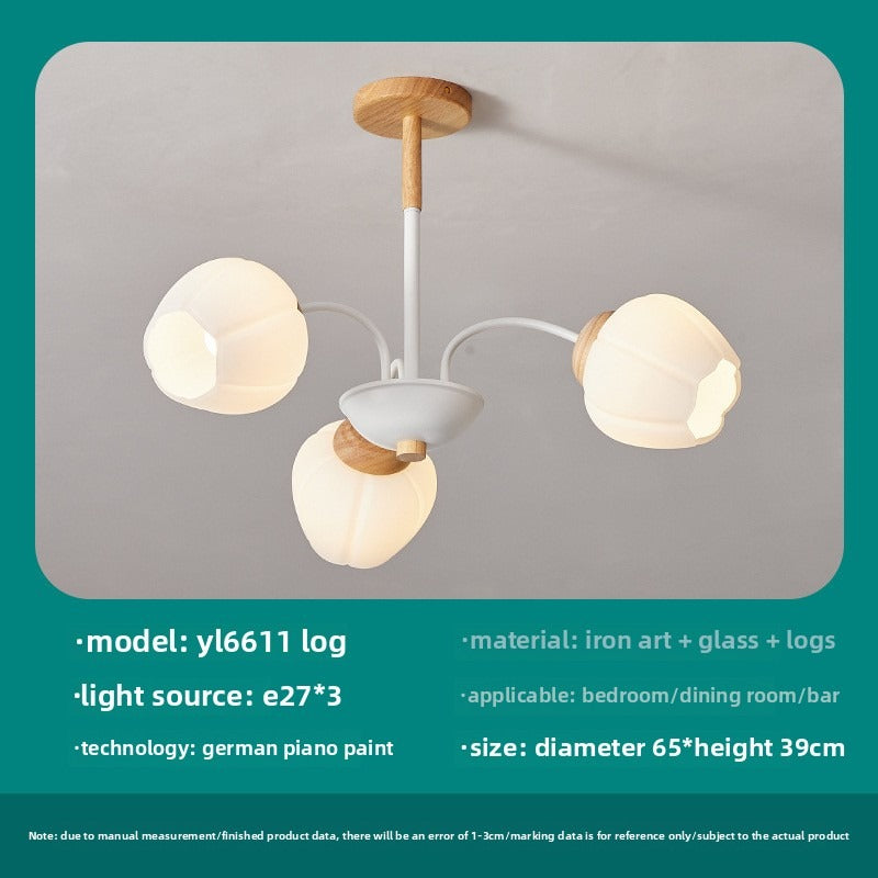 HEIKESZ Nordic living room chandelier solid wood bedroom lighting creative lily of the valley children's room lighting French cream wind retro dining room lighting fixtures for celling lighting