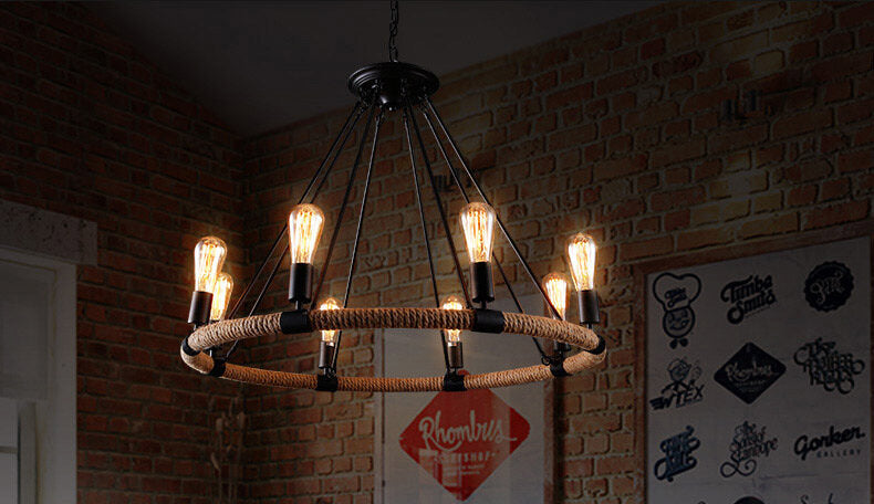 HEIKESZ American Country Double Layer Rope Ceiling Lamp Nordic Cafe Creative Lamps Retro Bedroom Chandelier american style retro outdoor indoor retro bedroom lamp american-style Industrial wind