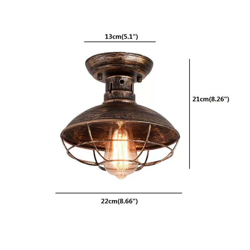 HEIKESZ LOFT Industrial Style Iron Ceiling Light Guest Restaurant Retro Iron Net Pot Cover Bar Counter Balcony Aisle American Creative Light LED Light for Bedroom Night Aesthetic Room Lamp