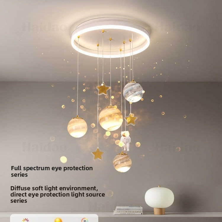 HEIKESZ Kids Room Ceiling Light Nordic Creative Cartoon Earth Astronaut Space Planet Lamp for Boys Girls Bedroom