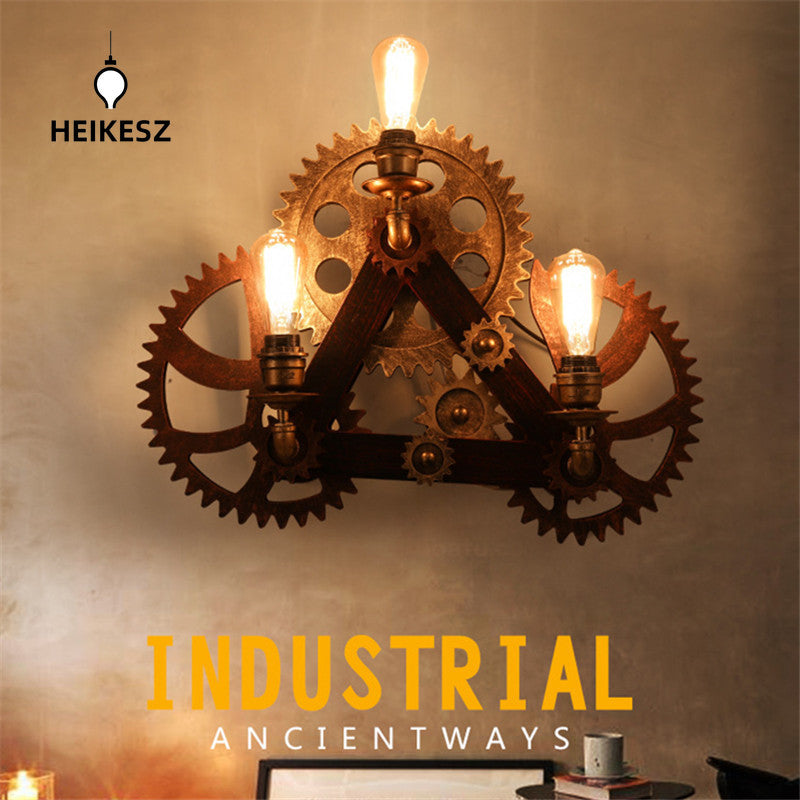 HEIKESZ Cross-Border American Retro Industrial Style Restaurant Bar Internet Coffee Personality Creative Wall Lamp Aisle Corridor Gear Decorative Light LED Light for Bedroom Night Aesthetic Room Lamp