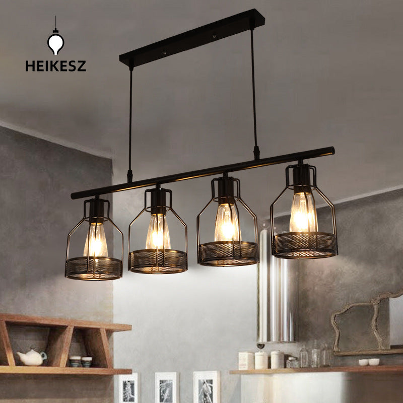 HEIKESZ [One-Year Warranty, Free Shipping] Industrial Style Creative Living Room Restaurant Bar Table Chandelier Retro Iron Lamp Hot Pot Milk Tea Shop Multi-Head in-Line Lamps