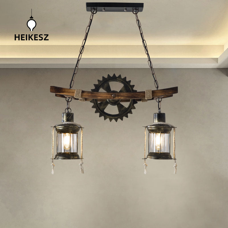 HEIKESZ American Retro Ceiling Light Living Room Dining Room Bedroom Bar Table Hot Pot Milk Tea Shop Creative Gear Industrial Style Chandelier LED Light for Bedroom Night Aesthetic Room Lamp