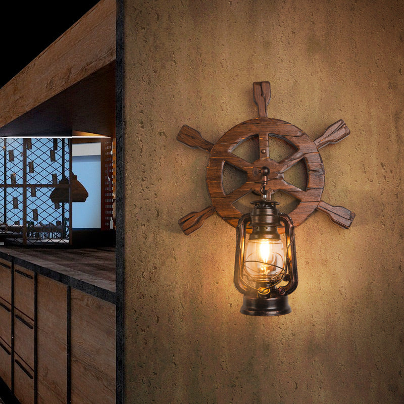 HEIKESZ New creative rudder American country retro industrial style old wall lamp restaurant bar bar art wall lamp