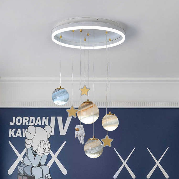 HEIKESZ Kids Room Ceiling Light Nordic Creative Cartoon Earth Astronaut Space Planet Lamp for Boys Girls Bedroom
