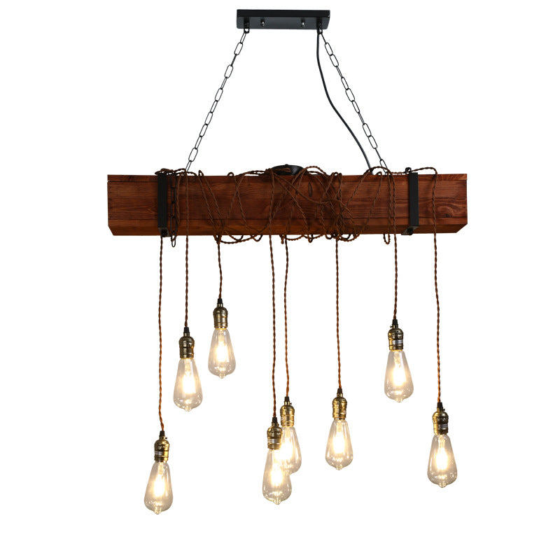 HEIKESZ American Retro Industrial Style Chandelier Restaurant Bar Bar Table Restaurant Lamps Balsa Boat Wood Distressed Strip Multi-Head Light LED Light for Bedroom Night Aesthetic Room Lamp