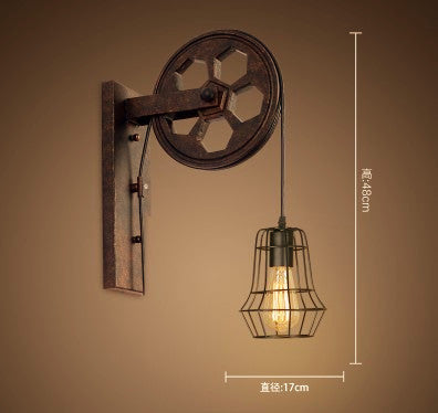 HEIKESZ LOFT Industrial Wind Wall Lamp Restaurant and Cafe Leisure Bar Creative Pulley Lamp American Retro Bar Decoration Wall Lamp LED Light for Bedroom Night Aesthetic Room Lamp