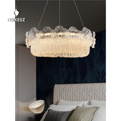 HEIKESZ Full Spectrum French Luxury Crystal Flower Ceiling Light for Living Room Bedroom Dining Room Glass Design